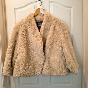 Plush Vince Camuto Cropped Faux Fur Jacket in Light Beige